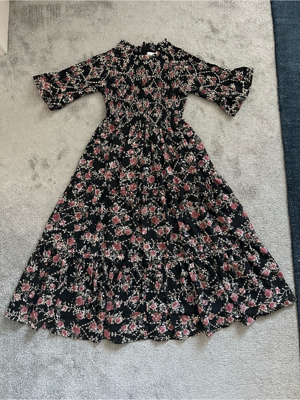 Jessakae Collection Black Floral Tiered Midi Dress Wandering Willoughby Small